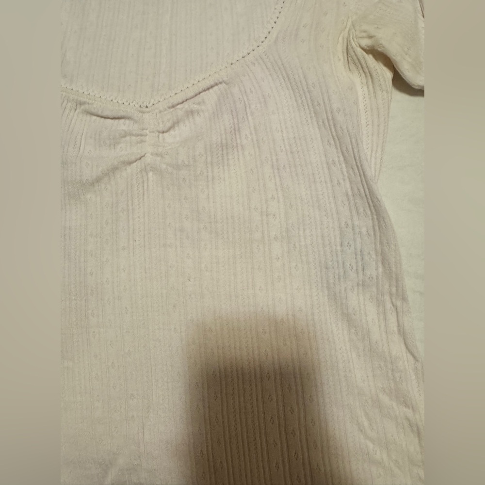 Sezane White Pointelle T-French 34/XS, 3/4 Sleeve-Light Stains, I will bleach - Picture 8 of 11